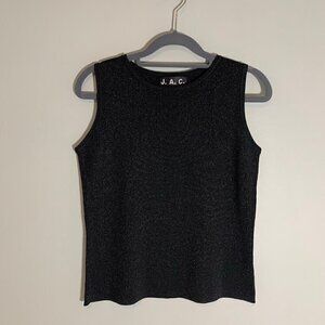 Vintage J.A.C. black sparkle sleeveless waist length fitted rib knit thick tank